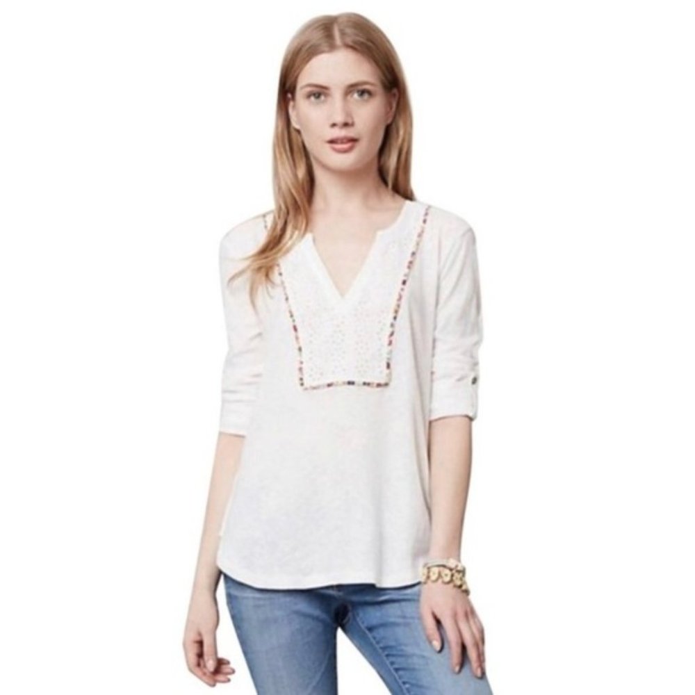 Anthro Meadow Rue Effortless Eyelet Henley Top - Picture 1 of 8